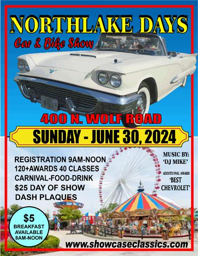Sunday, June 30th- Northlake Days Festival Car & Bike Show in Northlake